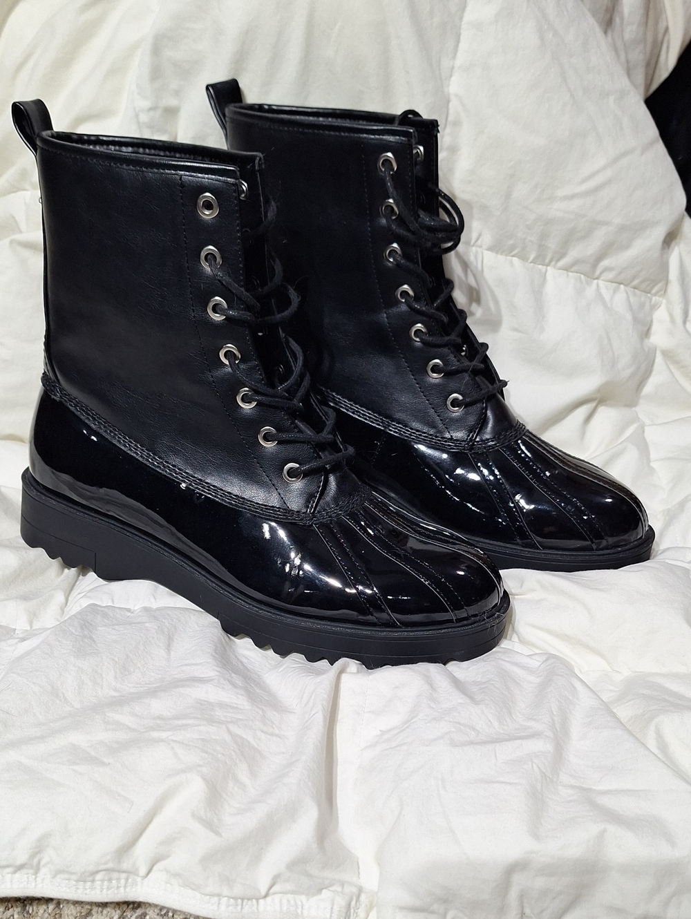 Black Lace-Up Waterproof Duck Boot - Women